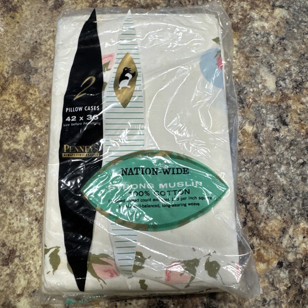 Penneys Nation Wide Strong Muslin White Pillow Cases  42 x 36 Roses Pack Of 2